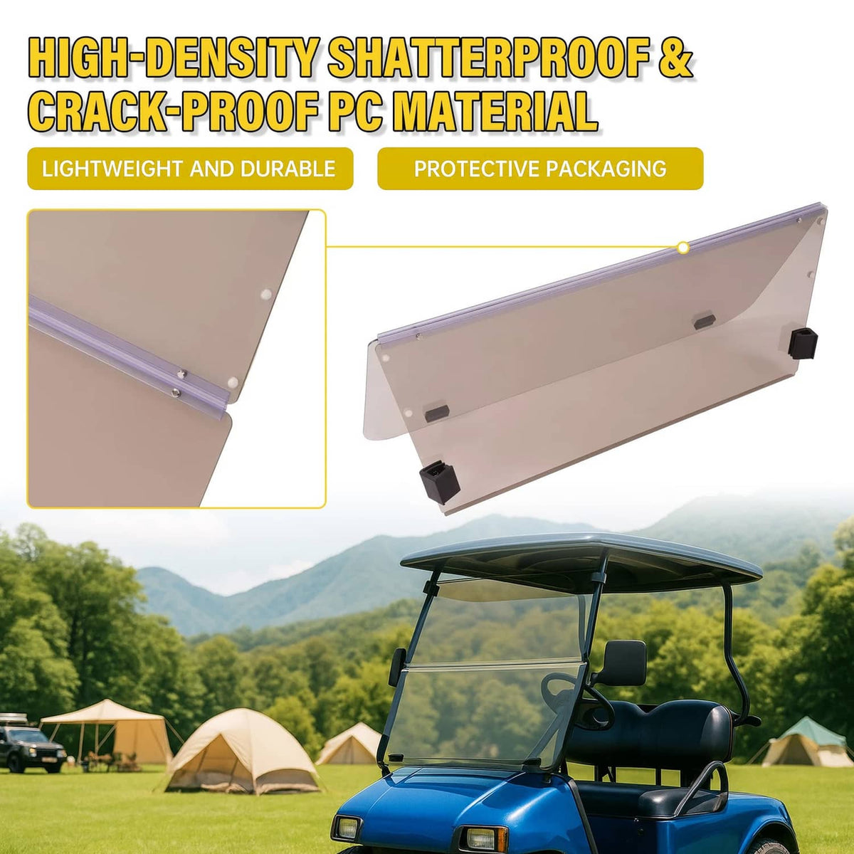 Solidspare For Club Car DS 2000.5 -UP Tinted Windshield Golf Cart Folding Windscreen