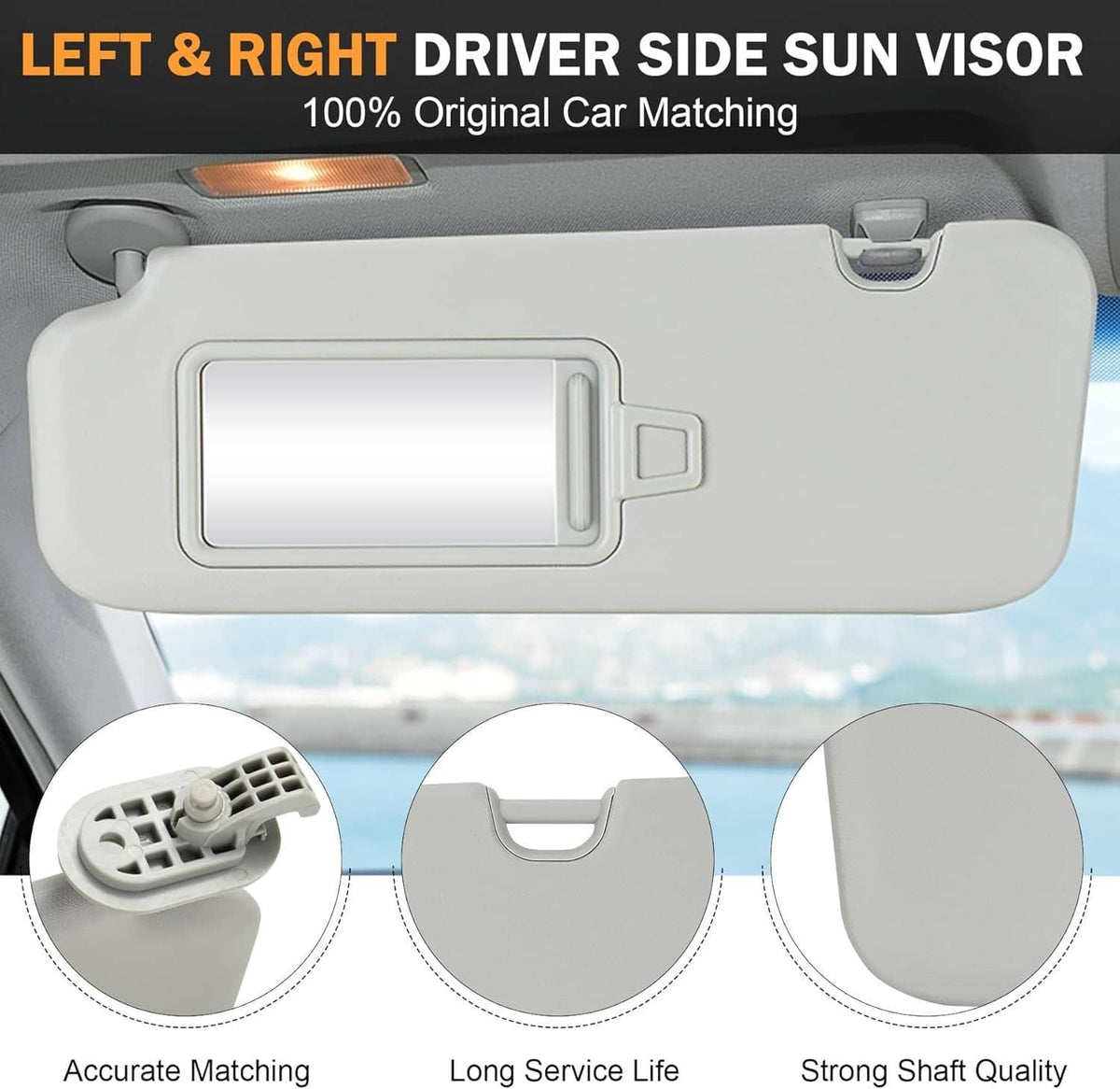 Solidspare 2Pcs Driver & Passenger Gray Sun Visor w/ Mirror for 2017-2019 Hyundai Elantra