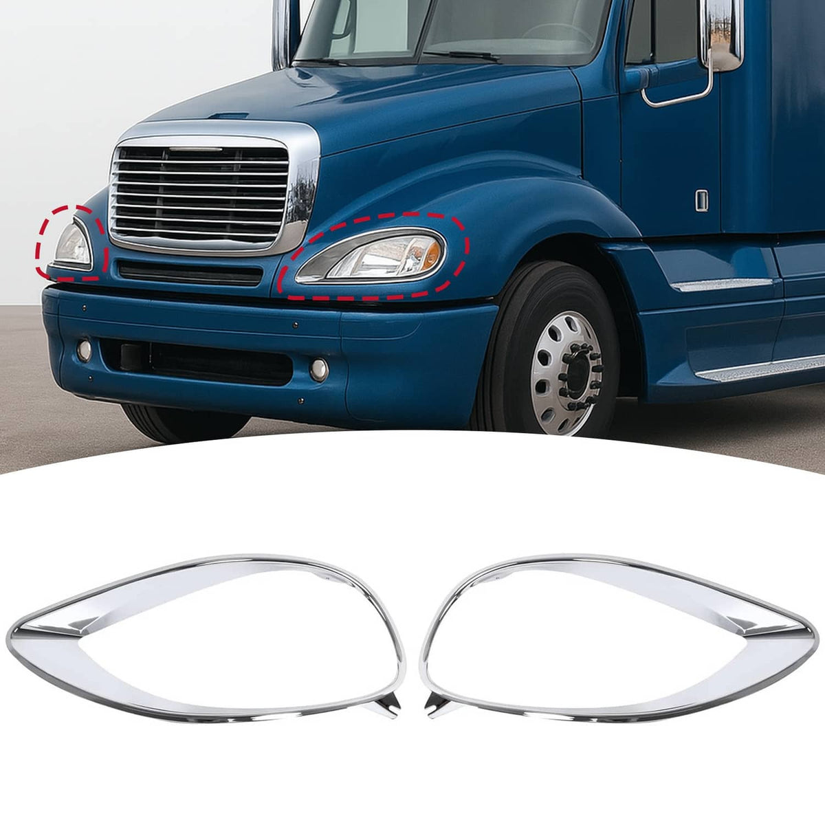 Solid Spare Left & Right Chrome Headlight Bezel Trim For Freightliner Columbia 2001-2017