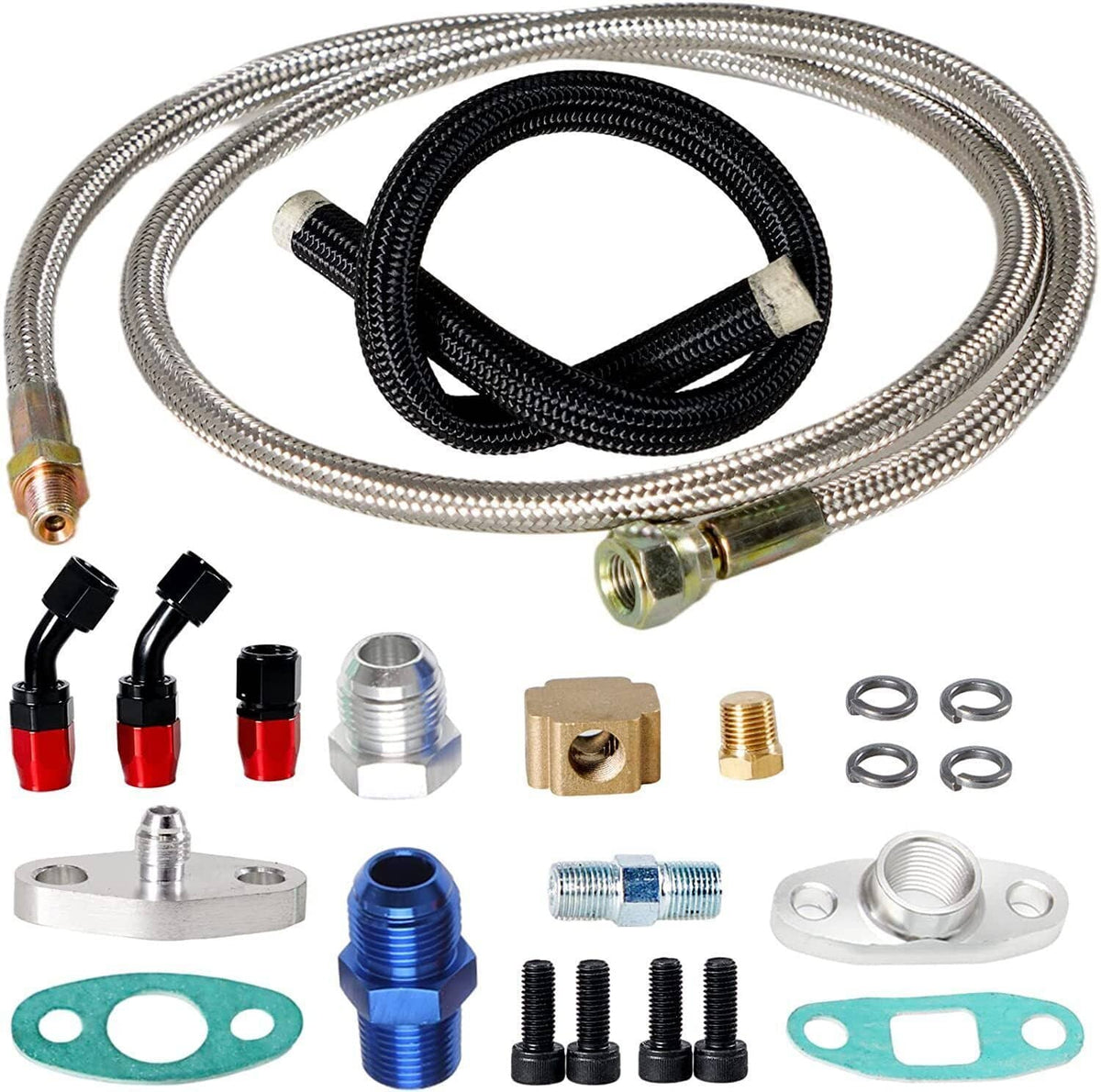 Solidspare Oil Feed Line+10AN Oil Drain Return Fitting Kit For Turbo T3 T4 T6 GT45 T04E T66