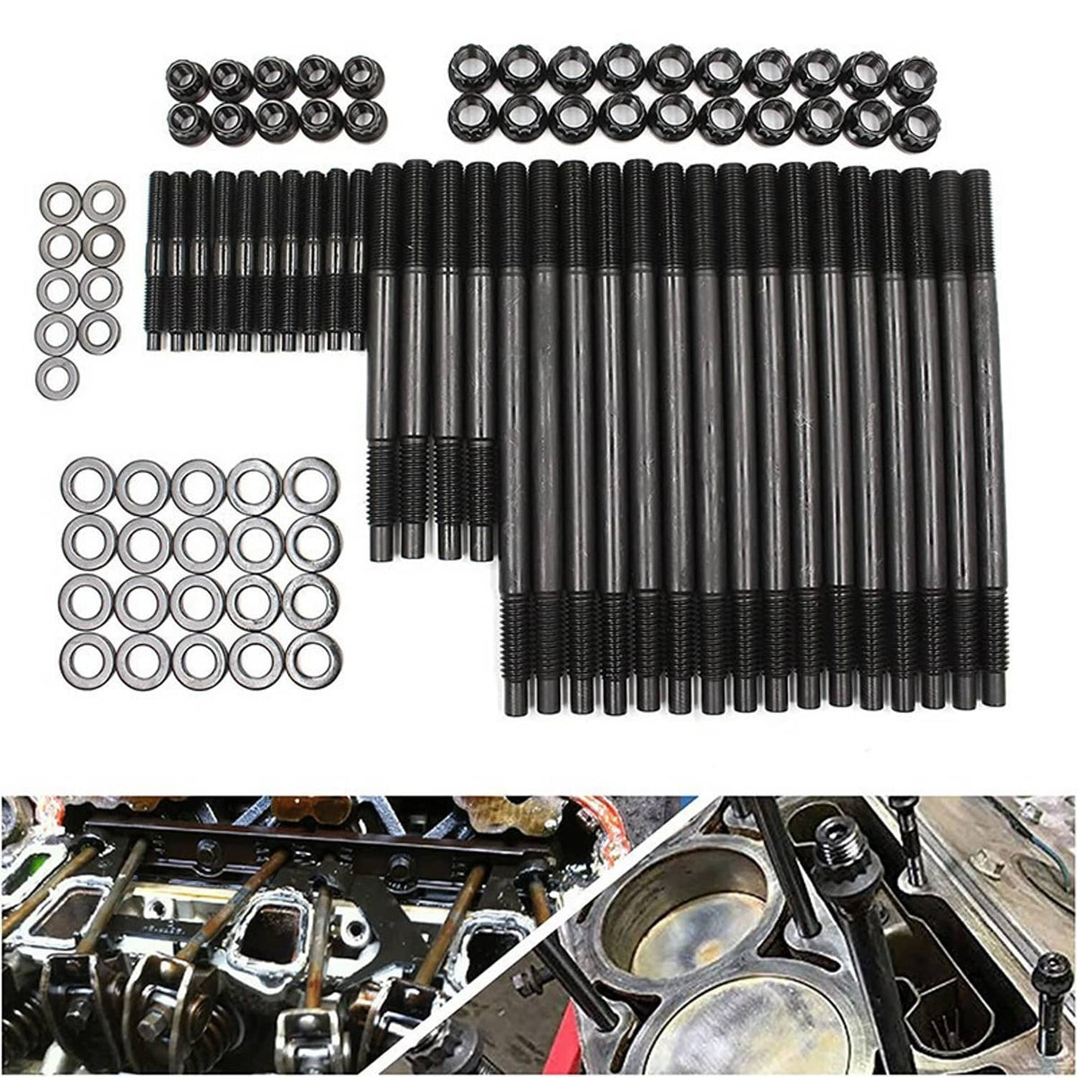 Solidspare Black Cylinder Head Stud Kit For 97-03 Chevy LS1 LQ9 LS6 4.8L 5.3L 6.0L Engines