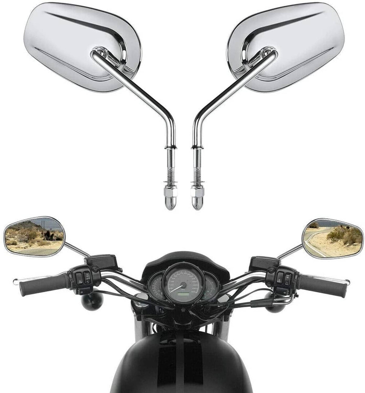 Solidspare Chrome Rear View Mirrors Fit For Harley XL1200L XL883 XL Sportster Left & Right