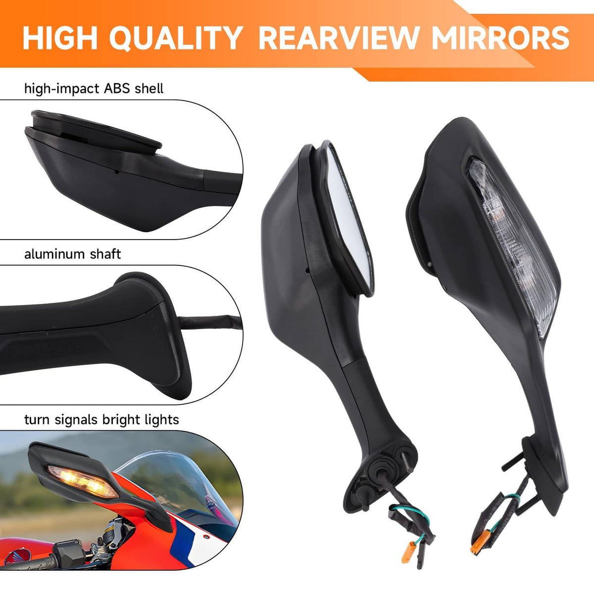 Solidspare For Honda CBR1000RR 2017-2025 New Motorcycle Rearview Mirrors w/LED Turn Signals