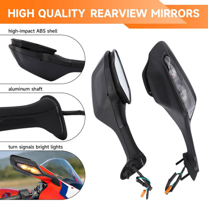 Solidspare For Honda CBR1000RR 2017-2025 New Motorcycle Rearview Mirrors w/LED Turn Signals