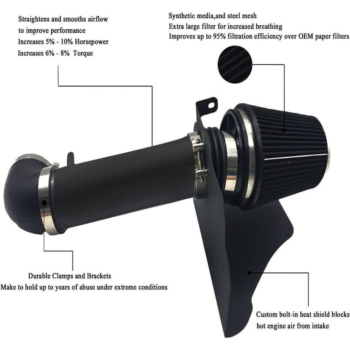 Solidspare 4" Cold Air Intake Kit + Heat Shield for 05-10 Dodge Chrysler HEMI 5.7L 6.1L V8