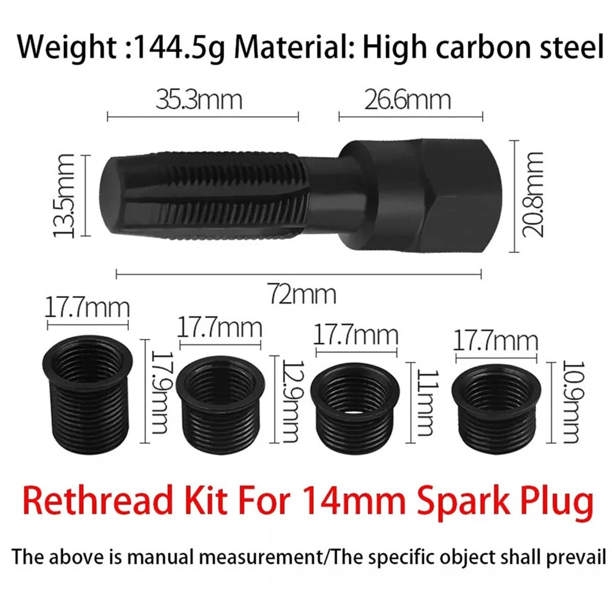 Solid Spare 14mm Spark Plug Rethread Thread Repair Kit Helicoil Reamer Tap Tool w/ 4 Inserts