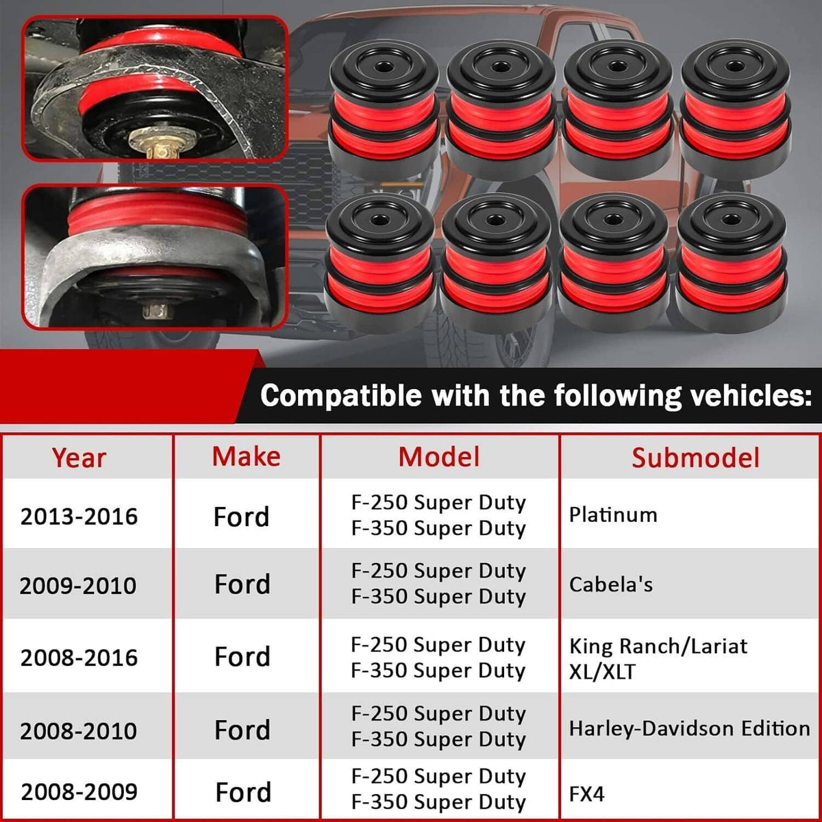 Solidspare Silicone Body Mount Bushing Kit for 2008-2016 Ford F250 F350 Super Duty Crew Cab