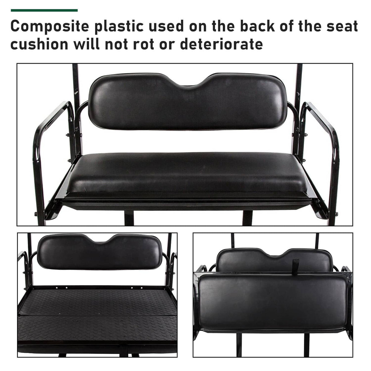Solidspare Rear Flip Seat Kit for EZGO Golf Cart TXT model (Black) with Grab Bar Handle