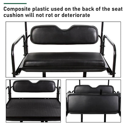 Solidspare Rear Flip Seat Kit for EZGO Golf Cart TXT model (Black) with Grab Bar Handle