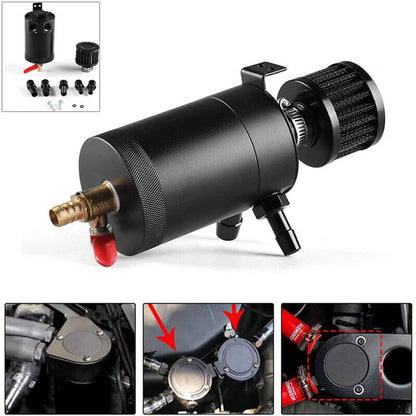 Solidspare Black 2 Port Reservoir Baffled Tank Oil Catch Can with Drain Valve Breather New