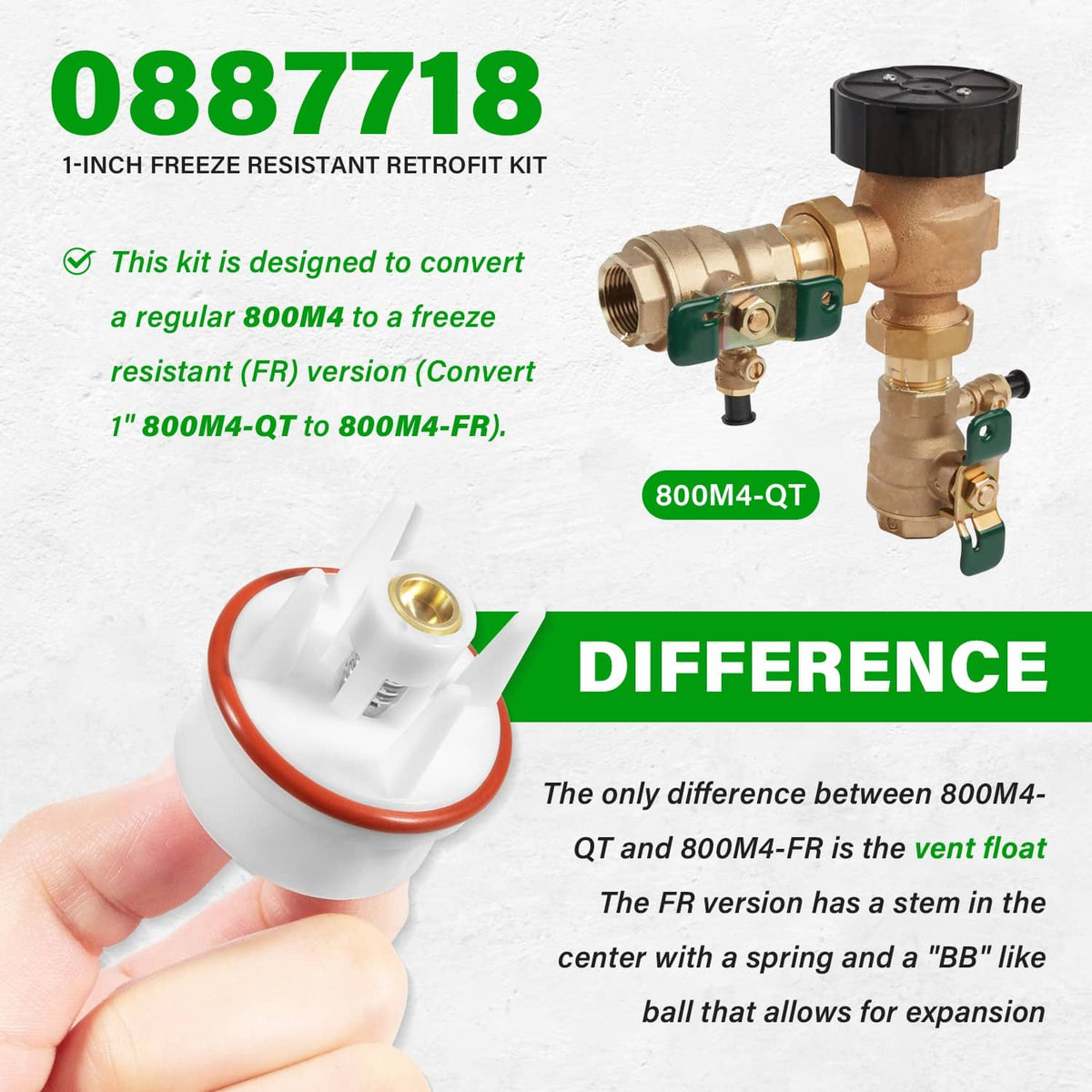 Solidspare Replace for Watts 0887718 1-Inch Retro Kit Convert 1" 800M4-QT to 800M4-FR
