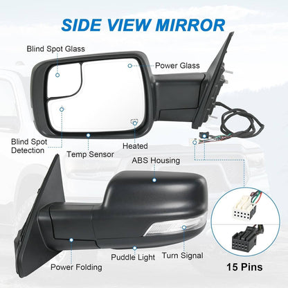 Solidspare Left Side For 2019-2024 Dodge Ram 1500 w/Power Fold Heated Mirror+LED Signal+BSD
