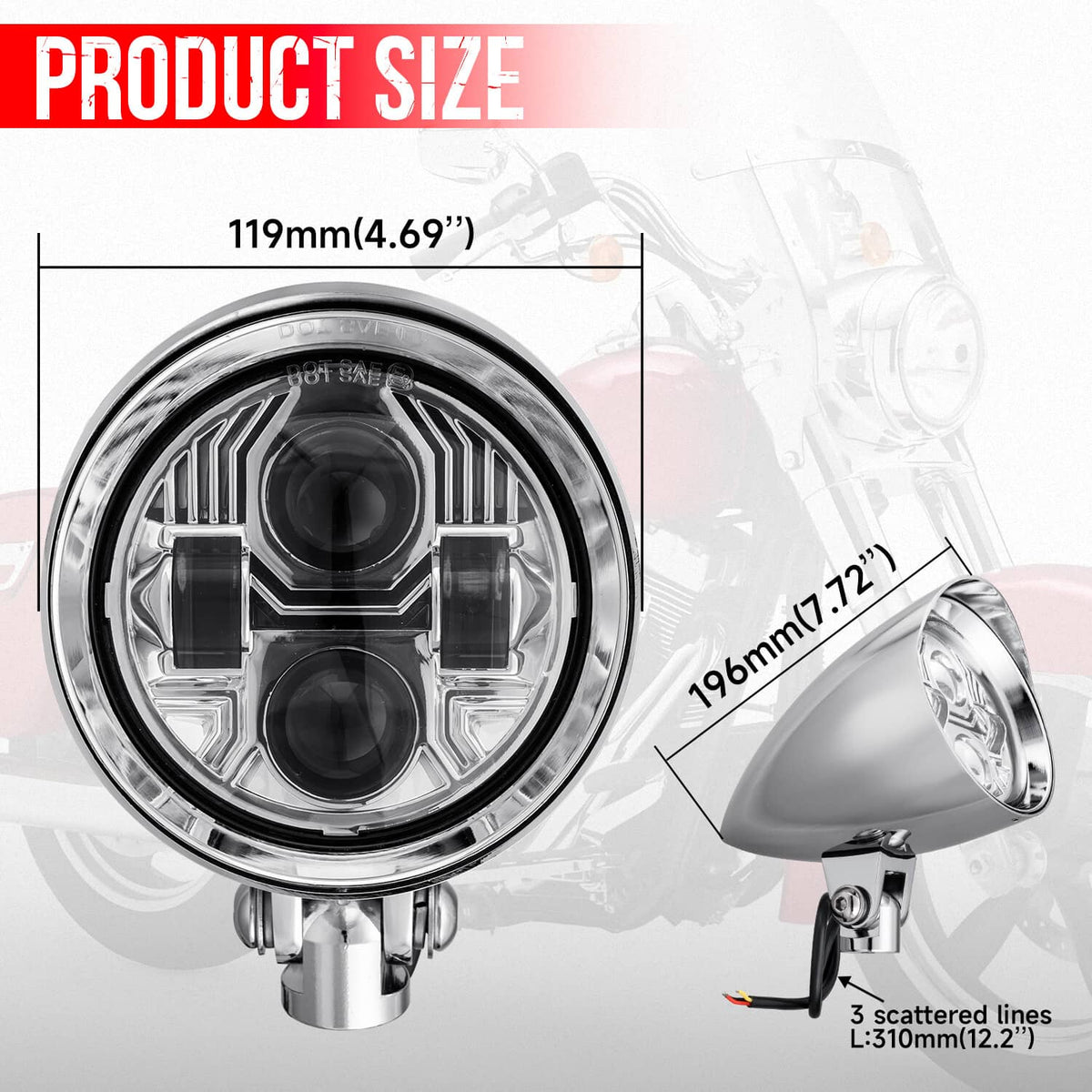 Solidspare 4.5" LED Motorcycle Headlights Bullet Vintage Head Lamp For Harley Dyna Softail