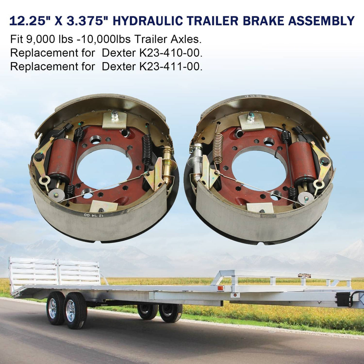 Solidspare Pair 12.25" x 3-3/8" Hydraulic Brake For Dexter 10K Trailer Axle 23-411 23-410