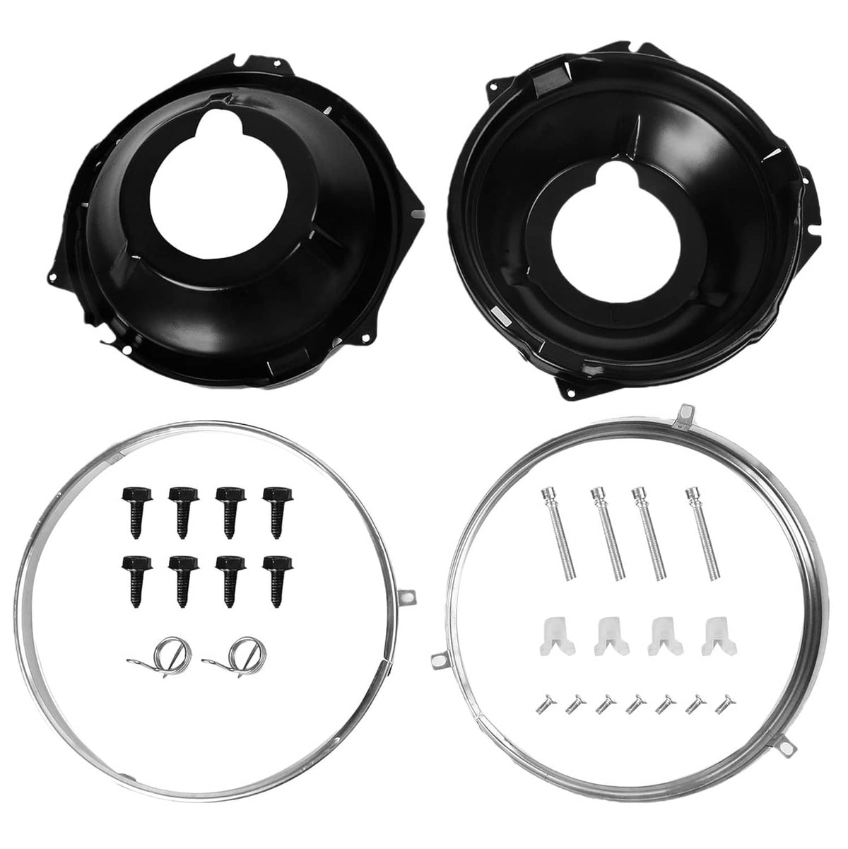 Solidspare Headlamp Retaining Ring Mounting Bucket Kit w/ hardware Camaro Nova rings 28pcs