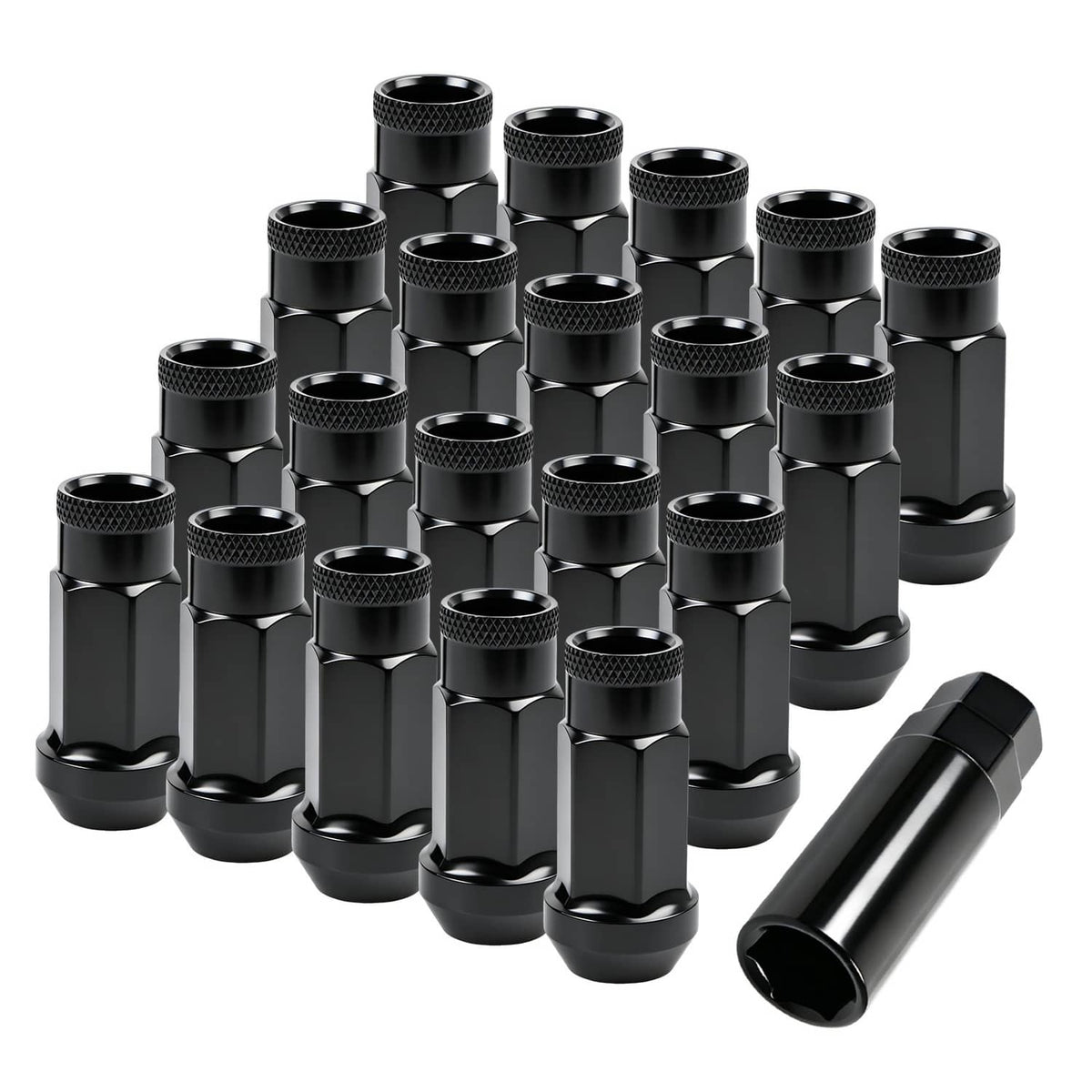 Solidspare 20Pcs M12x1.5mm Extended Steel Open Ended wheel Lug Nuts For Toyota Honda Black
