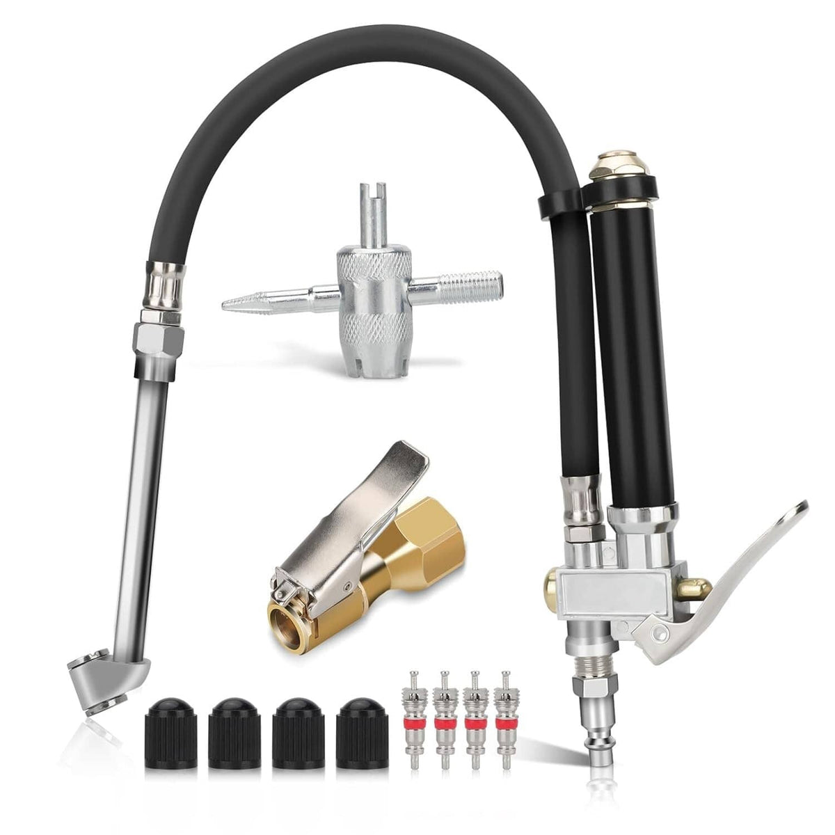 Solid Spare Air Tire Inflator With Pressure Gauge (10-120 PSI) Dual Head Chuck for Car Truck