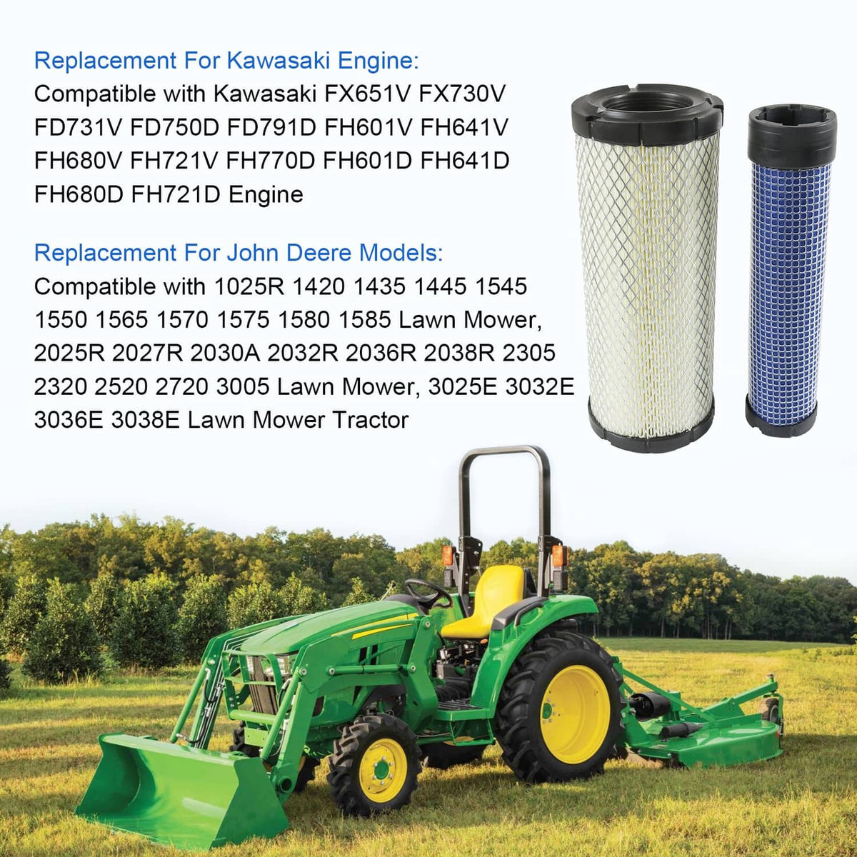 Solidspare 2 Set Air Filter For Kohler Kawasaki 2508301-S 2508304-S 11013-7020 11013-7019