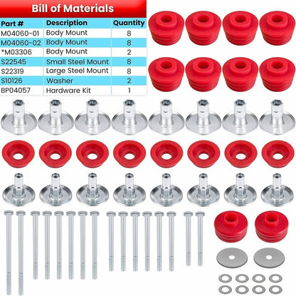 Solidspare Red Body Mount Bushing Kit for Ford Super Duty F350 2008-2016 2WD 4WD KF04060BK