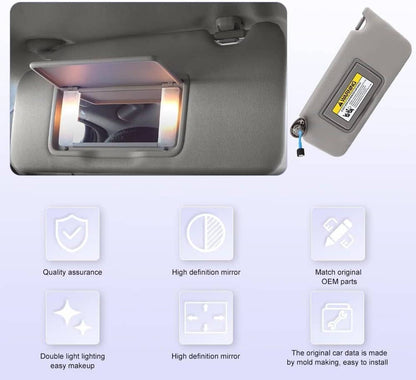 Solidspare Pair Gray Sun Visor w/ Light & Mirror For 2008-2017 Honda Accord 83280TA5A51ZA