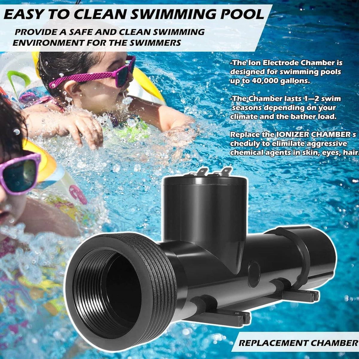 Solid Spare 4CH4002R Power Ionizer Replacement Chamber for Swimming Pool Treatment System