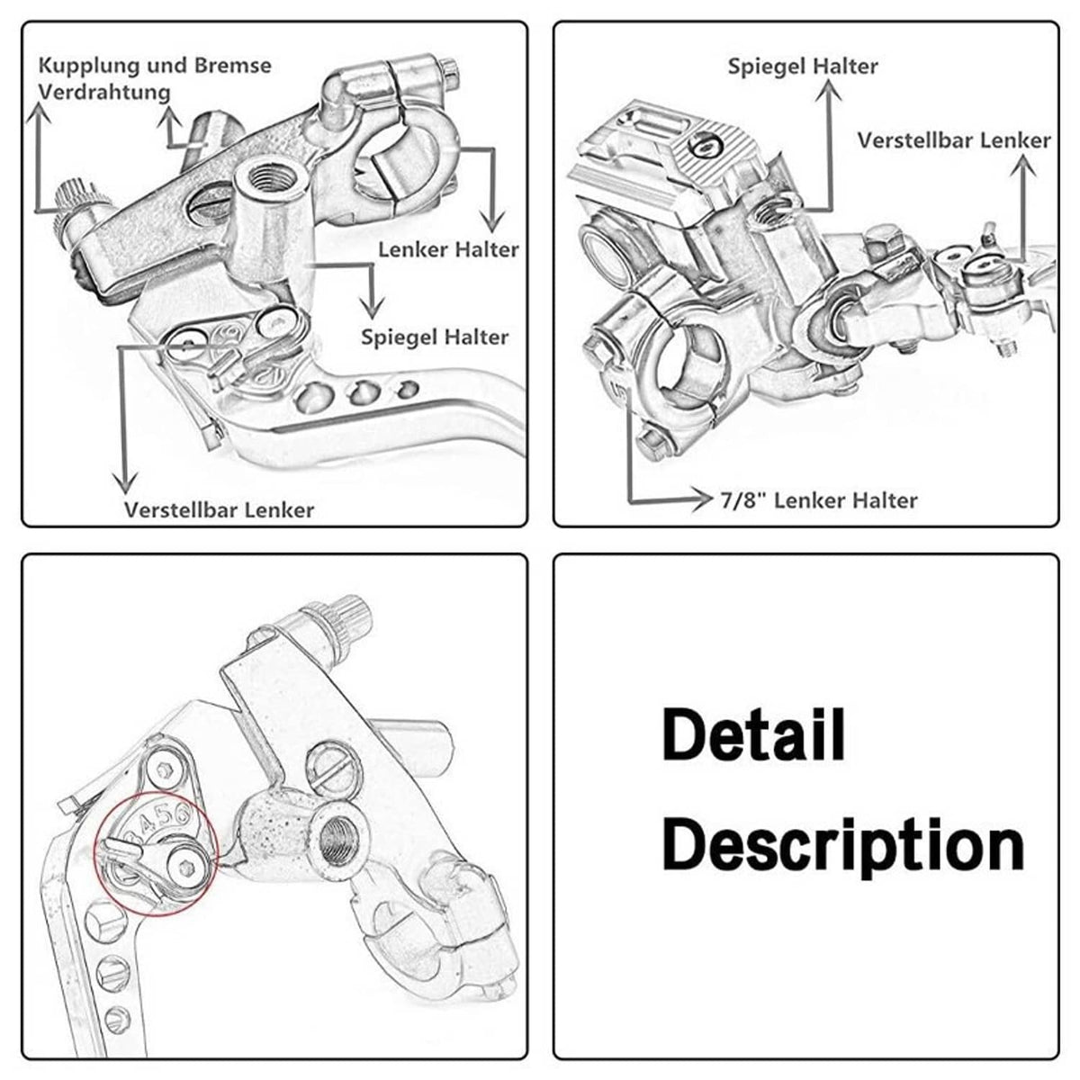 Solidspare Universal 7/8'' Motorcycle CNC Brake Clutch Master Cylinder Reservoir Lever Set