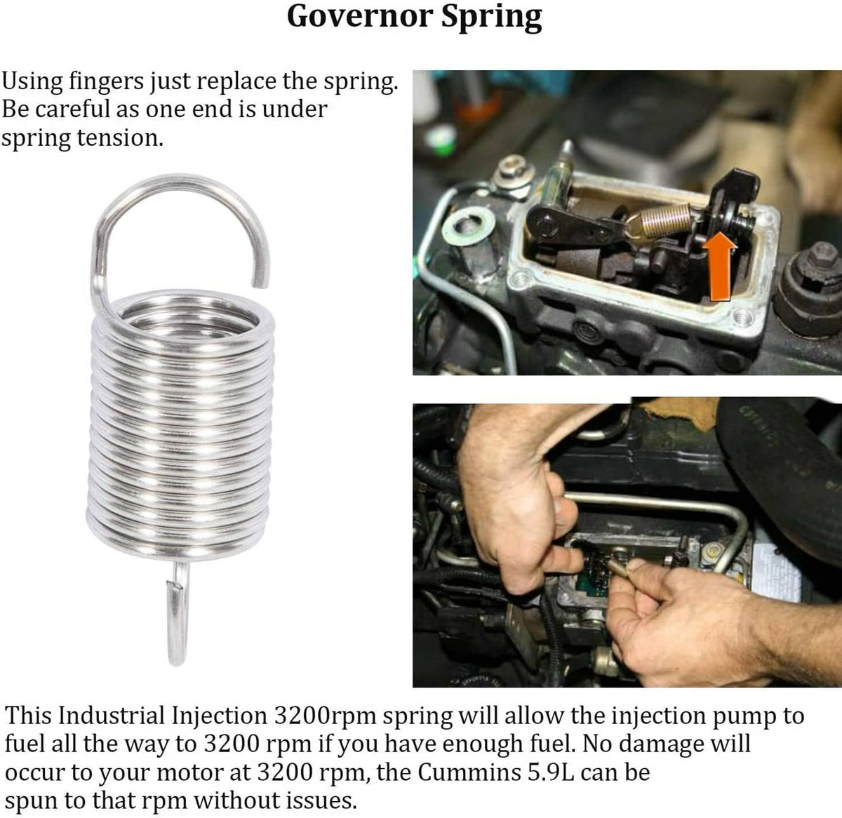 Solid Spare Pump Fuel Pin & 3200 RPM Governor Spring Kit for 1988-1993 Dodge Cummins 5.9L VE