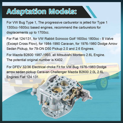 Solidspare New 32/36 DFEV Progressive Carburetor Carb Electric Choke For VW Fiat Ford