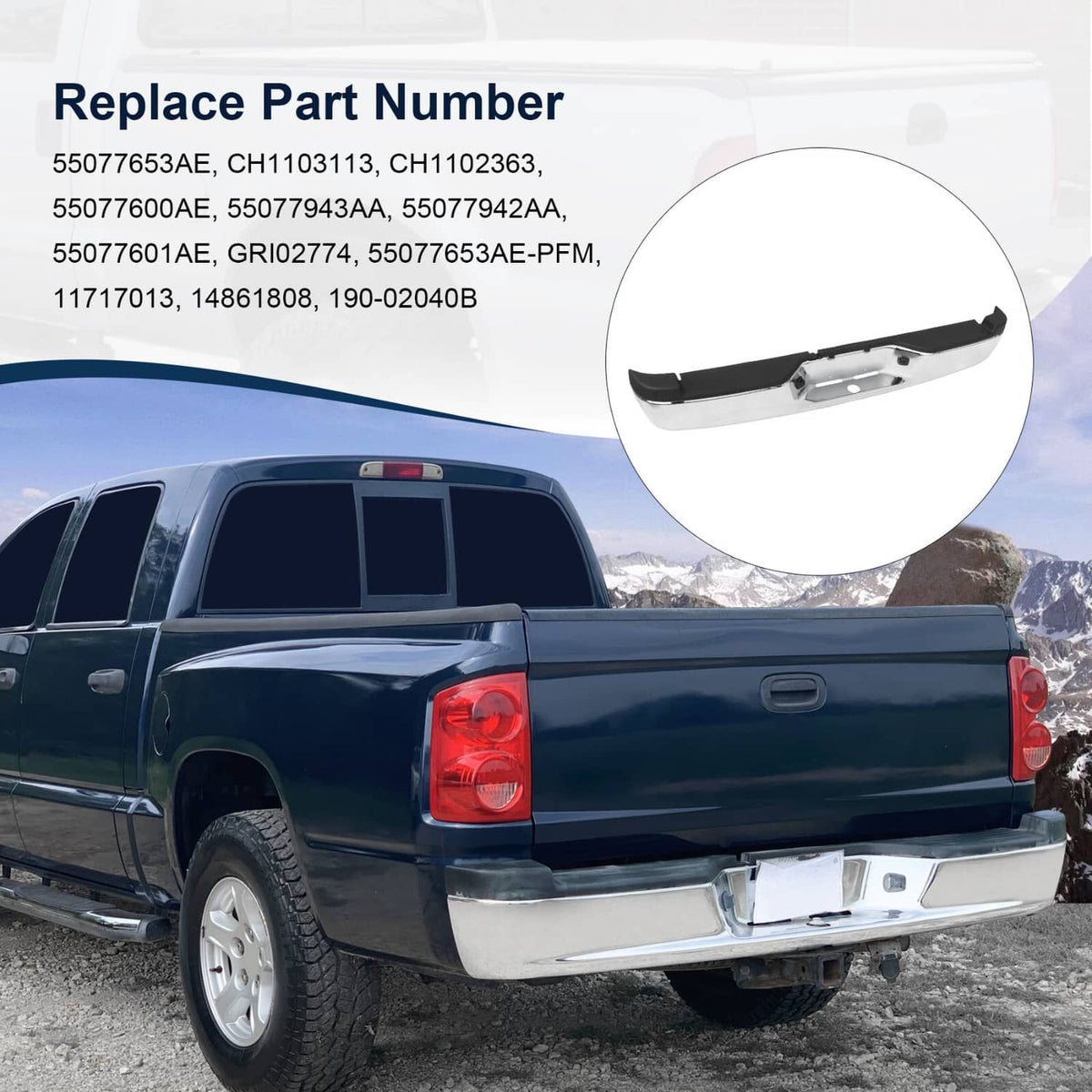 Solidspare Chrome Steel Rear Step Bumper Assembly for 2005-2011 Dodge Dakota Truck