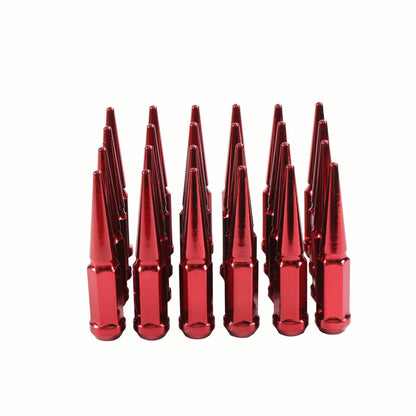 Solidspare 24 PCS Spike Lug Nuts 14x1.5 Red For Chevy Silverado Tahoe 4.4" Tall W/ Key