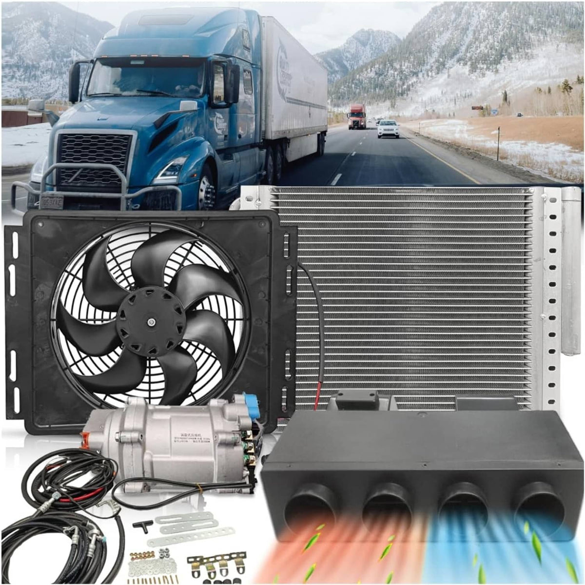 Solidspare 12V Electric Cool & Heat Universal Underdash Air Conditioner DC Auto Car A/C 63A