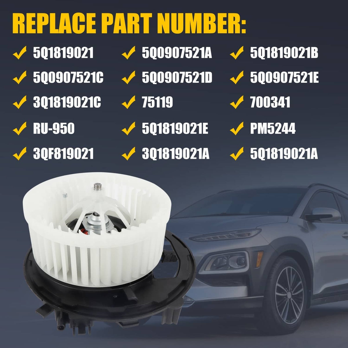 Solidspare Fits 2015-2021 Volkswagen Golf Audi A3 A/C Heater Blower Motor 700341, 5Q1819021