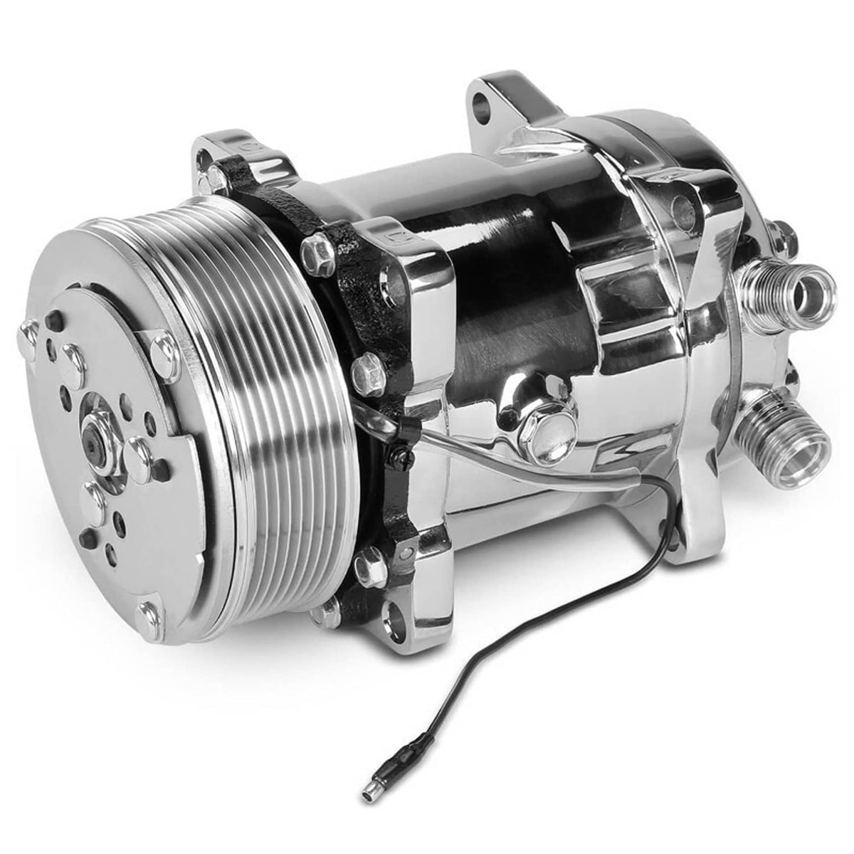 Solidspare A/C Compressor w/ Clutch for Sanden 508 Style 8-Groove Serpentine Belt Aluminum