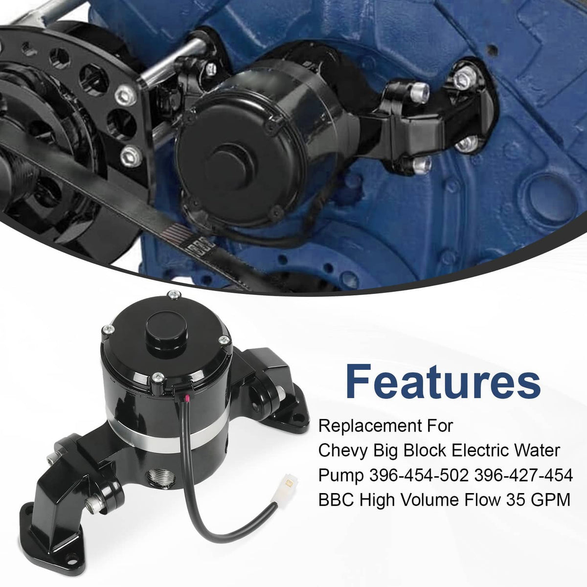 Solidspare Black Big Block Chevy Electric Water Pump 390 427 454 EWP BBC High Volume Flow