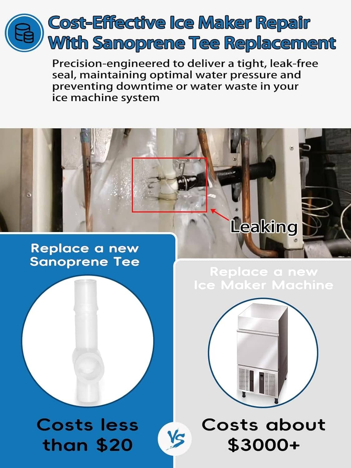 Solid Spare 4A0177-01 Sanoprene Tee for Hoshizaki Ice Machine Water Line Connector 439197-01