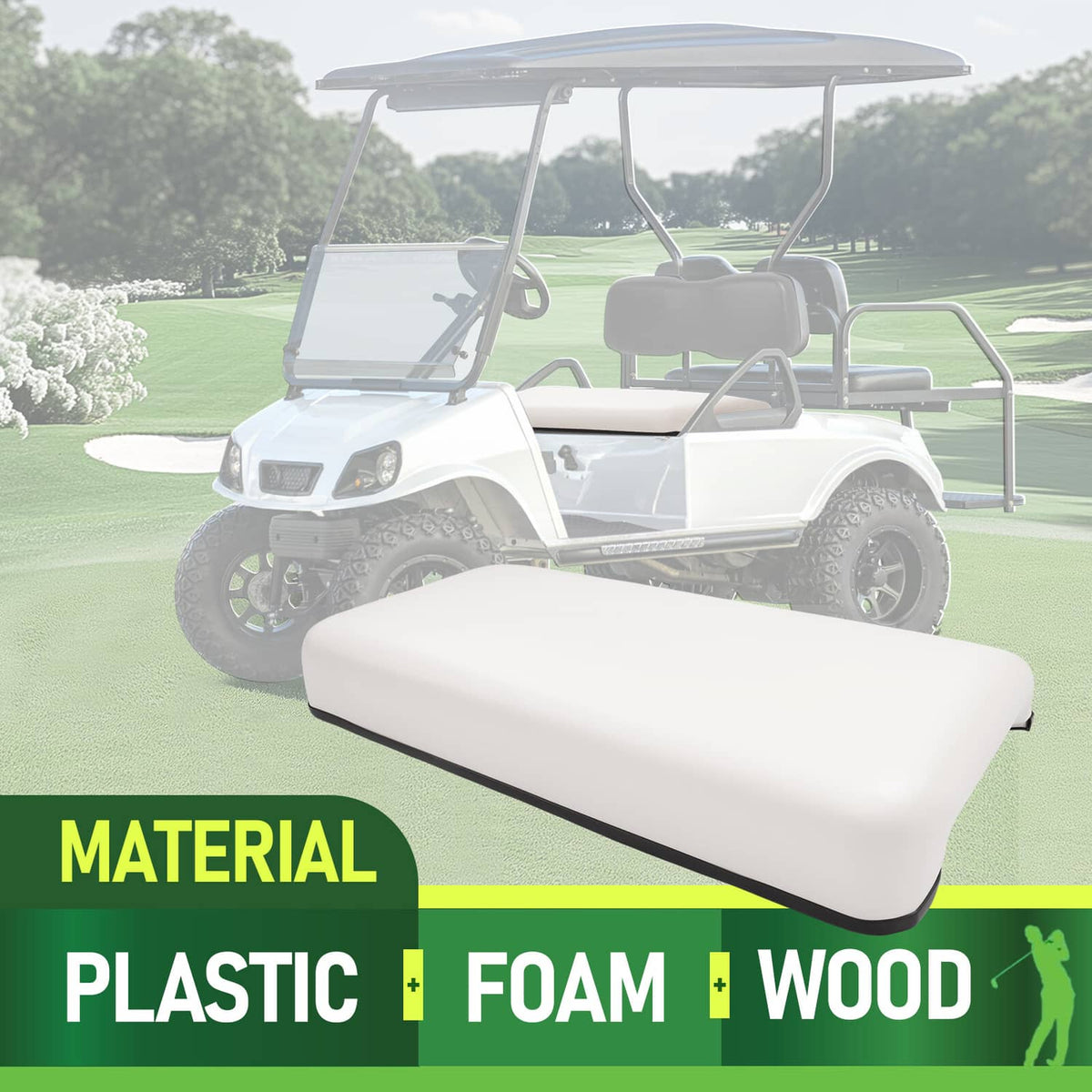 Solidspare White Golf Cart Front Seat Bottom Cushion For Club Car DS 2001-2012