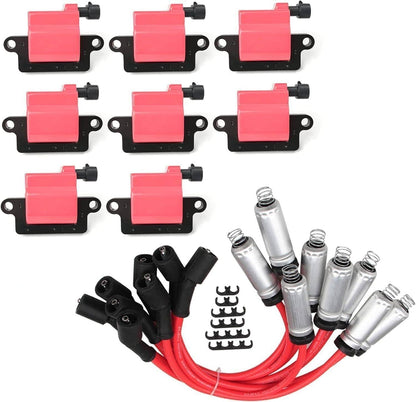 Solidspare 8Pack Square Ignition Coil & Spark Plug Wire For Chevy GMC 4.8L 5.3L 6.0L 8.1L