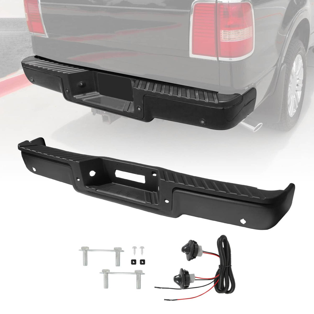 Solidspare Rear Bumper Assembly For Ford F150 2006 2007 2008 Black Step Bumper With Hole