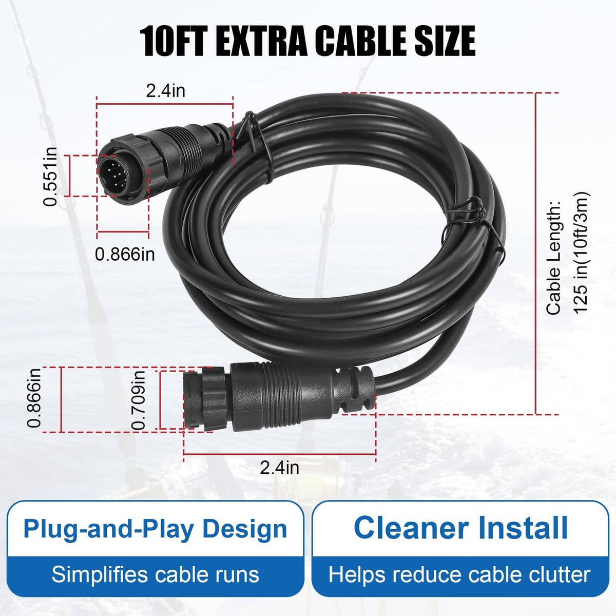 Solidspare 000-00099-006 Extension Cable 9 Pin 10Ft Fit for Lowrance LSS-1 LSS-2 Structure