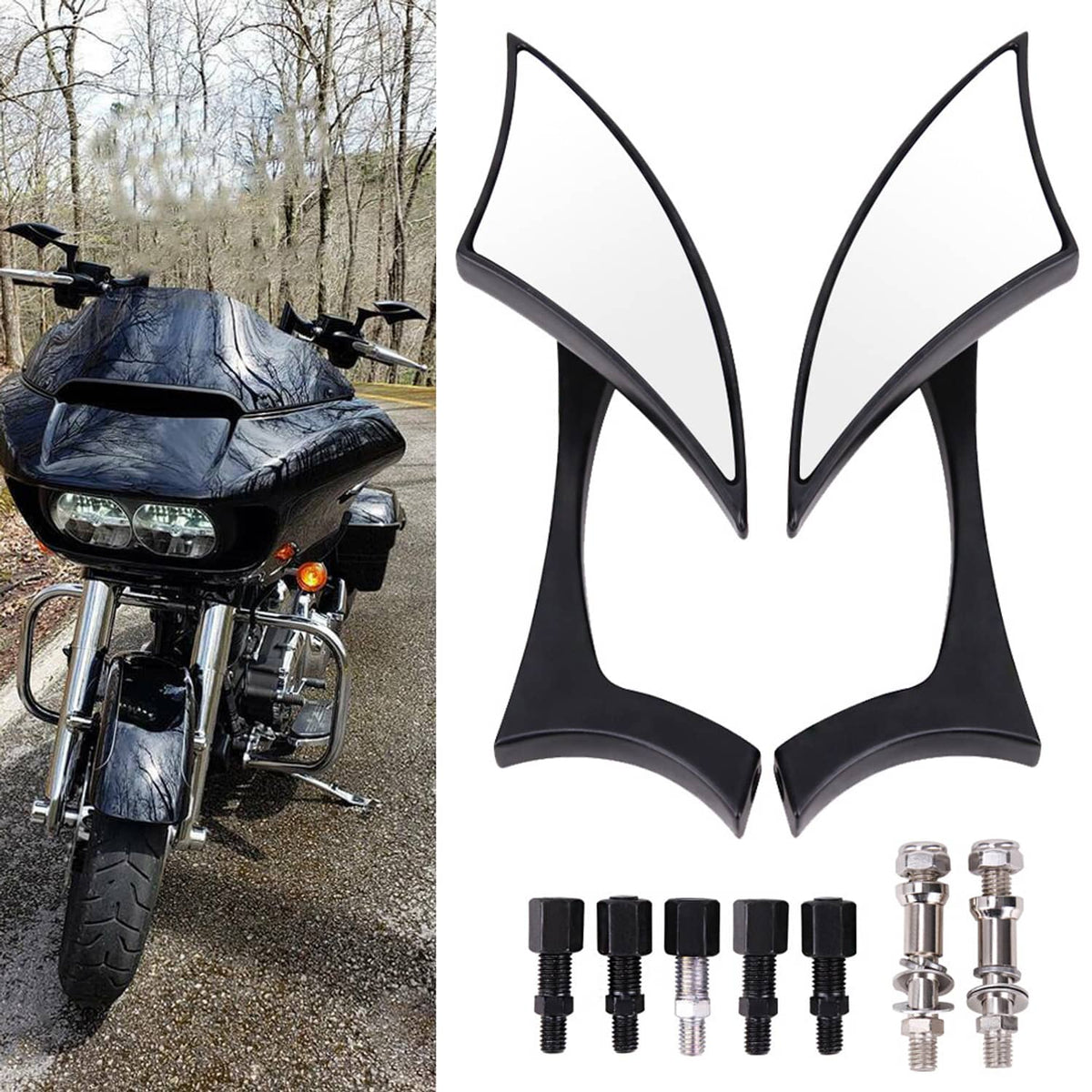 Solidspare 8mm 10mm Motorcycle Blade Rear View Side Mirrors For Harley Honda Yamaha Suzuki
