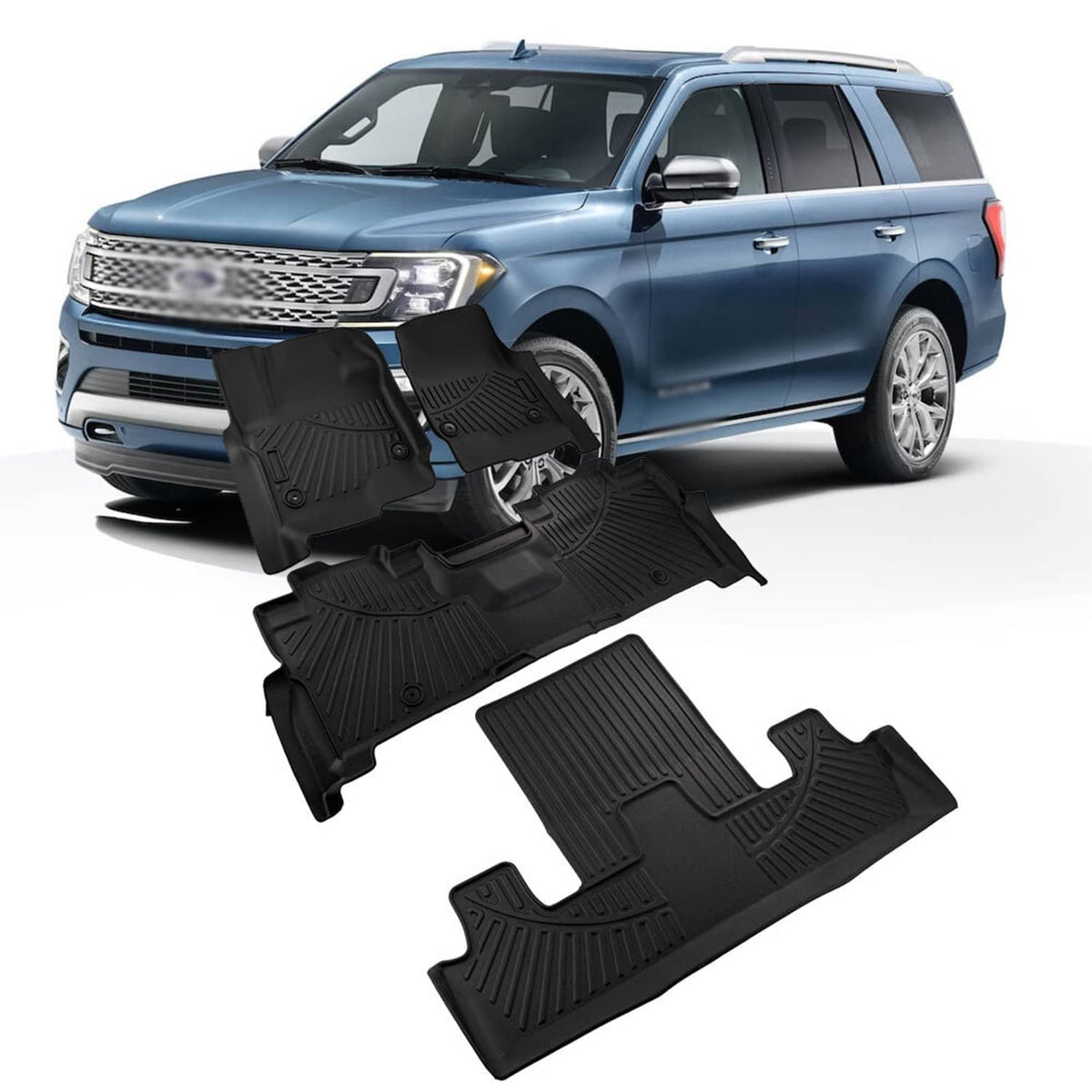 Solidspare All Weather Floor Mats for 2018-2024 Ford Expedition 3 Rows TPE Rubber Liners