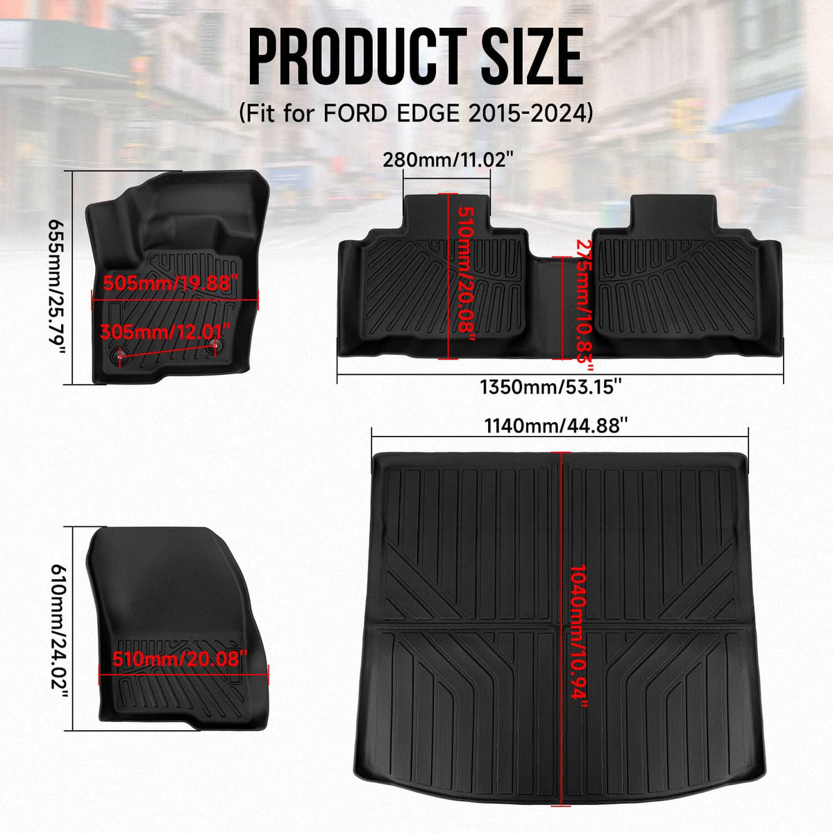 Solidspare All Weather 3D Floor Mats & Cargo Liner for 15-25 Ford Edge Waterproof TPE Liner