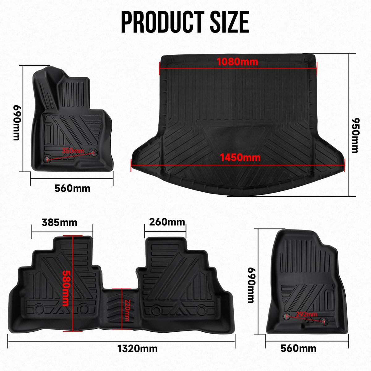 Solidspare Heavy Duty Floor Mats Cargo Liners Black For 2017-2025 Mazda CX-5 TPE Rubber