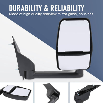 Solidspare LH + RH Pair Manual Tow Mirrors For 2003-2017 Chevy Express Savana Van Smooth