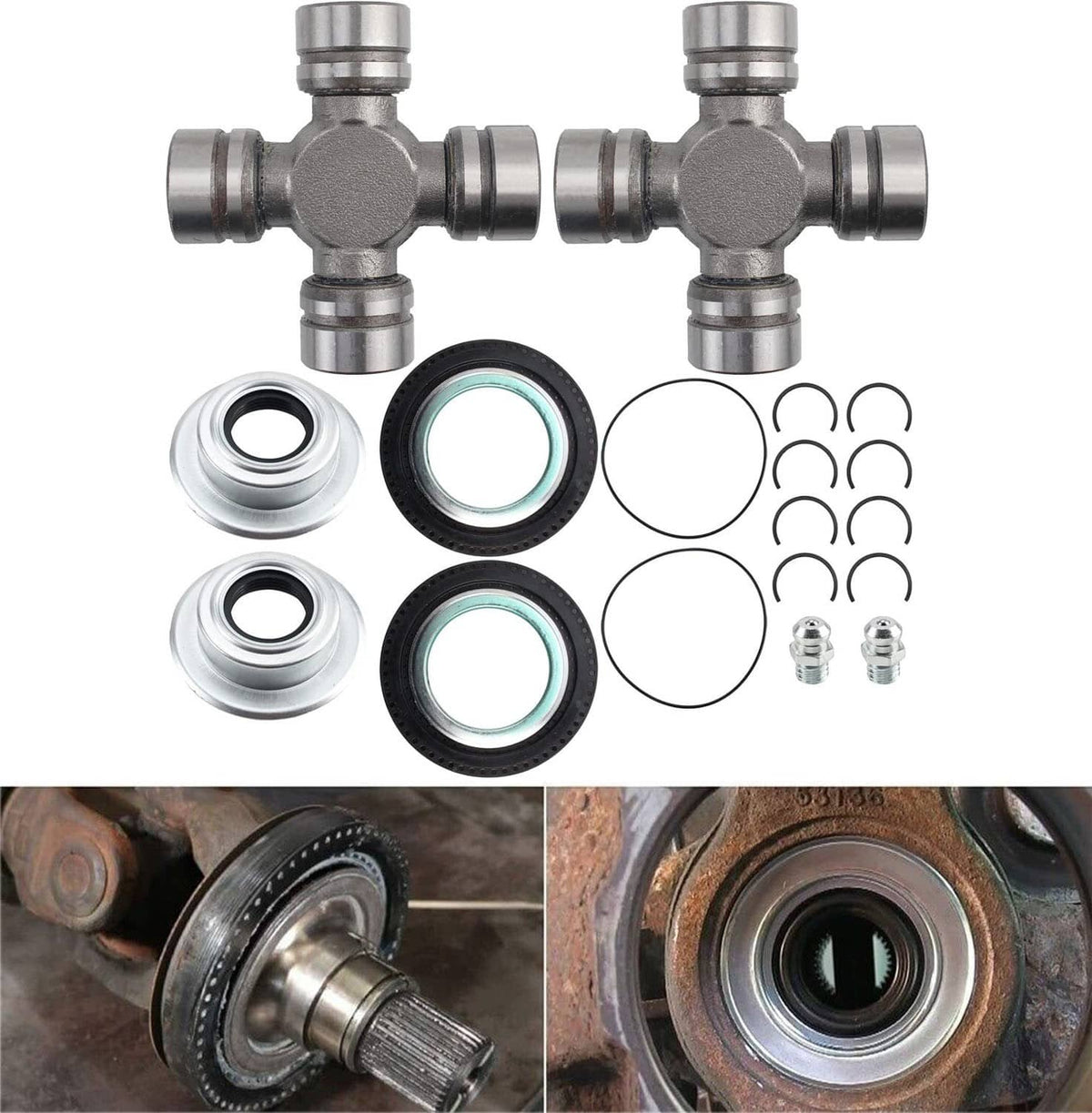 Solidspare Front Axle Seal & Greaseable U Joint Kit for 2005-2014 Ford F250 F350 Super Duty