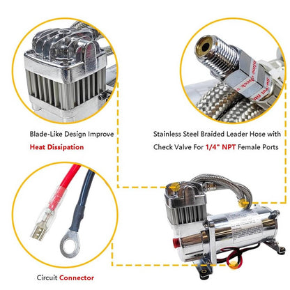 Solidspare Medium Duty Onboard Air System 150 PSI Compressor 12V+2.5 Gallon Train/Air Horn