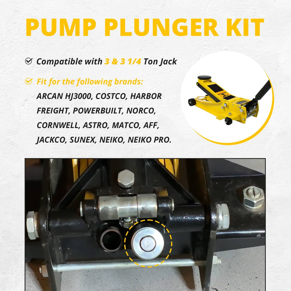 Solidspare Replacement Pump Piston fits Harbor Freight-Costco-Arcan-Matco 3 & 3 1/4 t. jack