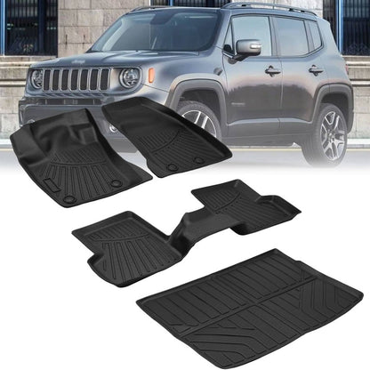 Solidspare TPE Floor Mats & Trunk Cargo Liners For 2015-2023 Jeep Renegade 3D Model Black