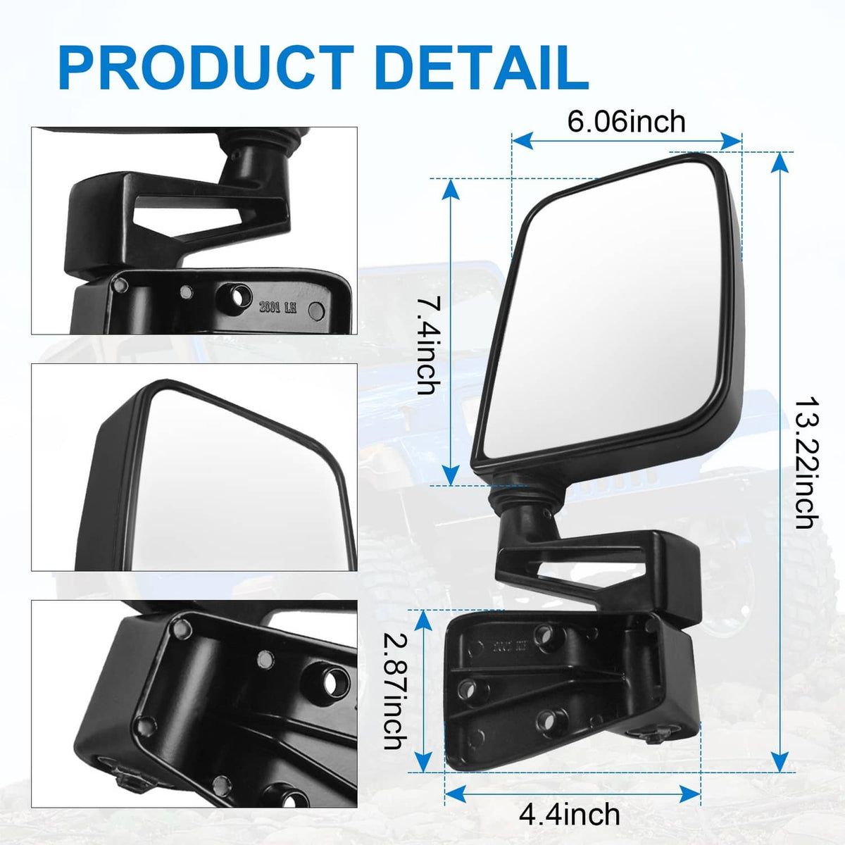 Solidspare Manual Side View Black Door Mirrors pair For 87-02 Jeep Wrangler Pair Set