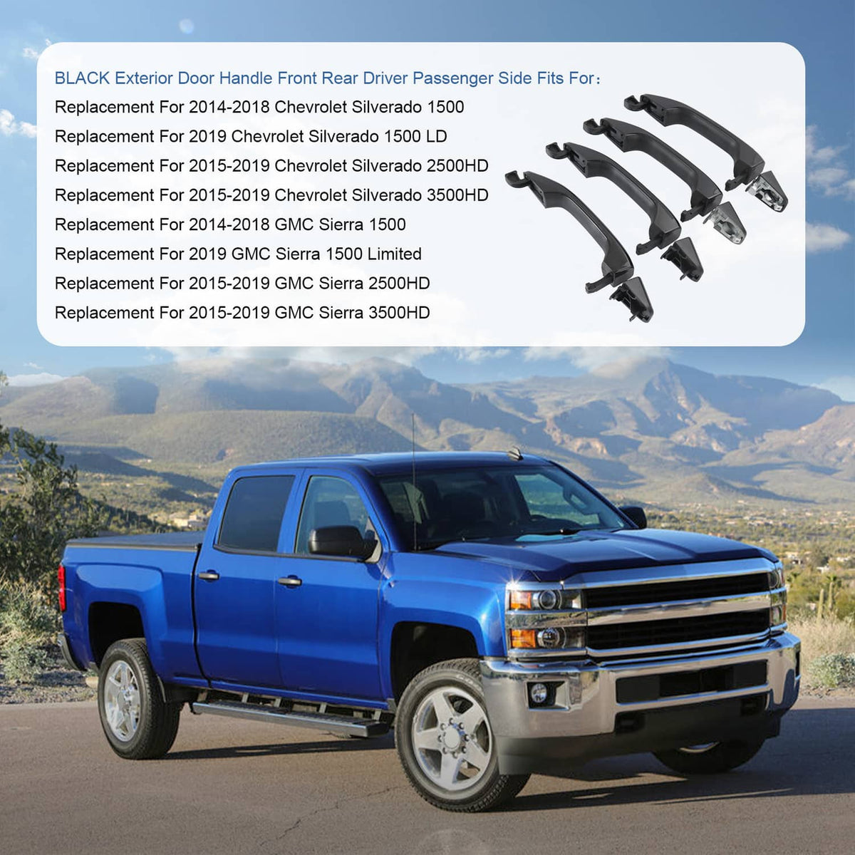 Solidspare 4 PCS Exterior Door Handle Front Rear For Chevy Silverado GMC Sierra 2014-2018